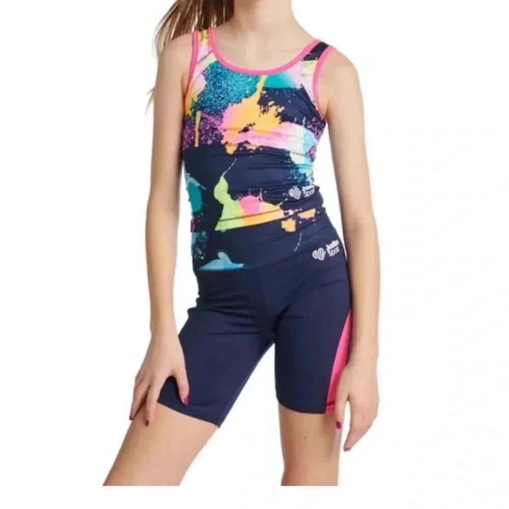 Justice Girls J-Sport Longline & Bike Short Active Outfit Set Sz Medium (10)